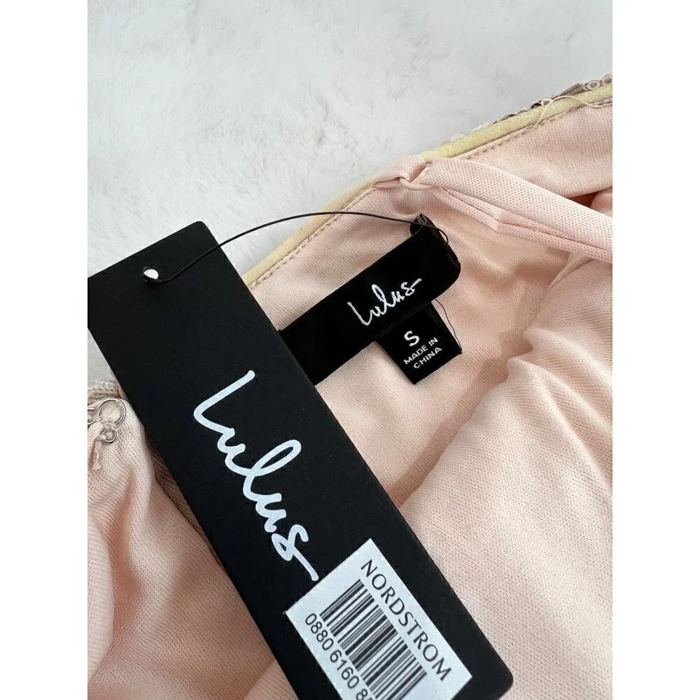 New Lulus Size S Love to You Blush Sequin Velvet Maxi Gown Velour Mermaid Dress - Picture 5 of 14